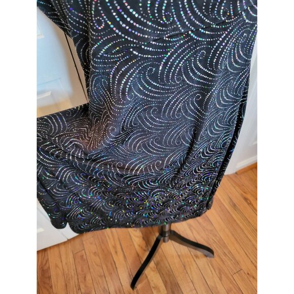 Vintage 90/Y2k Black Slinky Knit Swing Dress Silver Glitter 12P Party Glam Retro - Picture 6 of 8